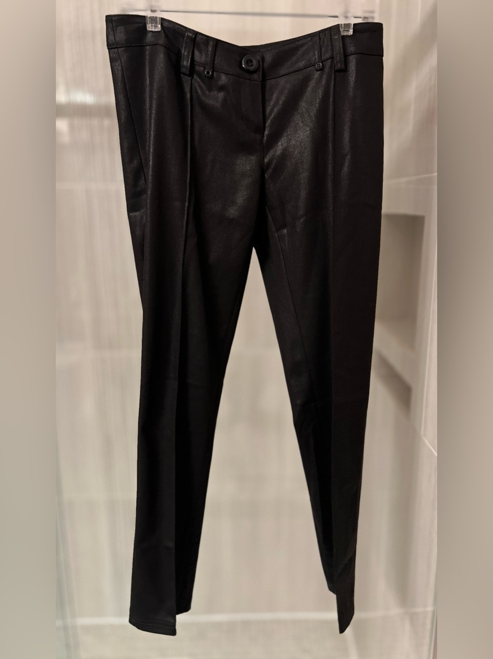 MÖTIVI Black Coated Tone-on-Tone Shadow Stripe Straight Pants Size US 6 / IT 42